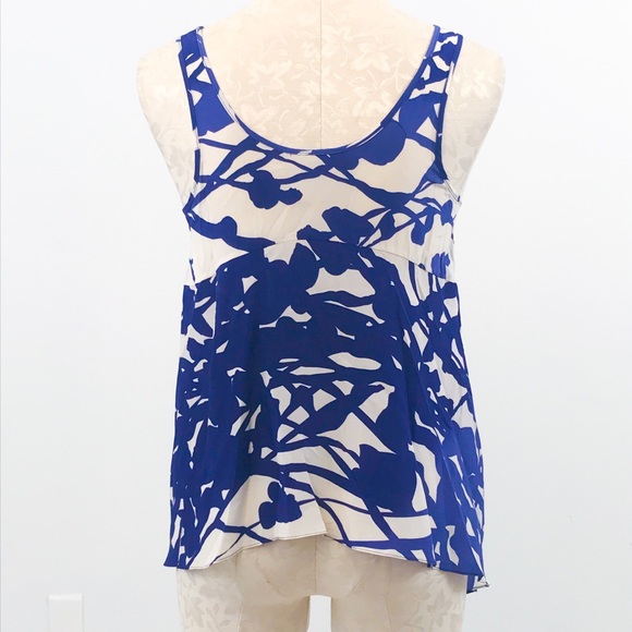 Anthropologie S Silk Nature Print Tank Top Blue July 4th Spring Summer Party - Picture 7 of 11